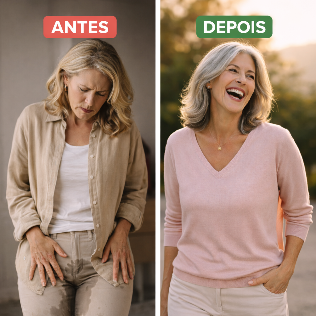 Antes e depois — mulher recuperando a confiança